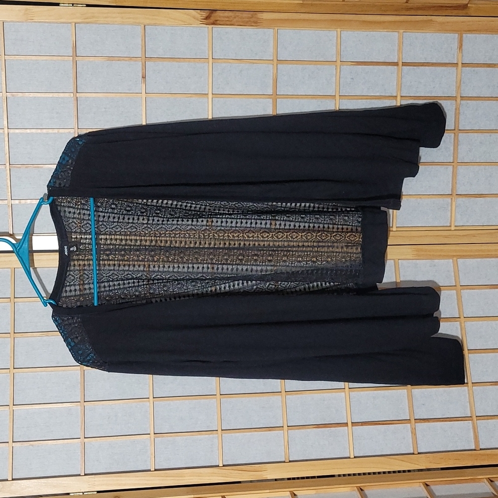 Black cardigan with lace back.  Size XL. Never worn.